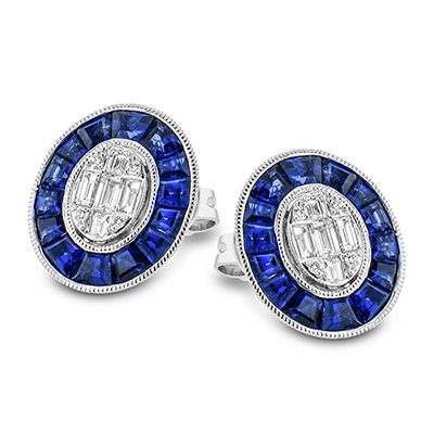 Sapphire Stud Earrings in 18k Gold with Diamonds LE4649 WHITE 18K X