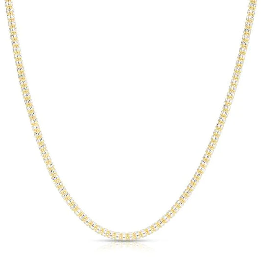 Two-tone Gold Diamond Cut/ Textured Ice Chain Necklace